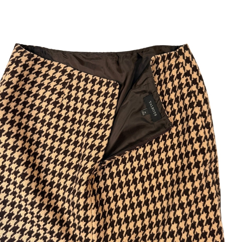 Talbots Womens Tan Black Houndstooth Wool Blend Mini Skirt Size 14 - Picture 5 of 7